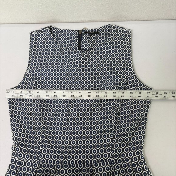 FRNCH Fit & Flare Dress Size L Blue White Geometric Sleeveless Lined Mini - Picture 11 of 13